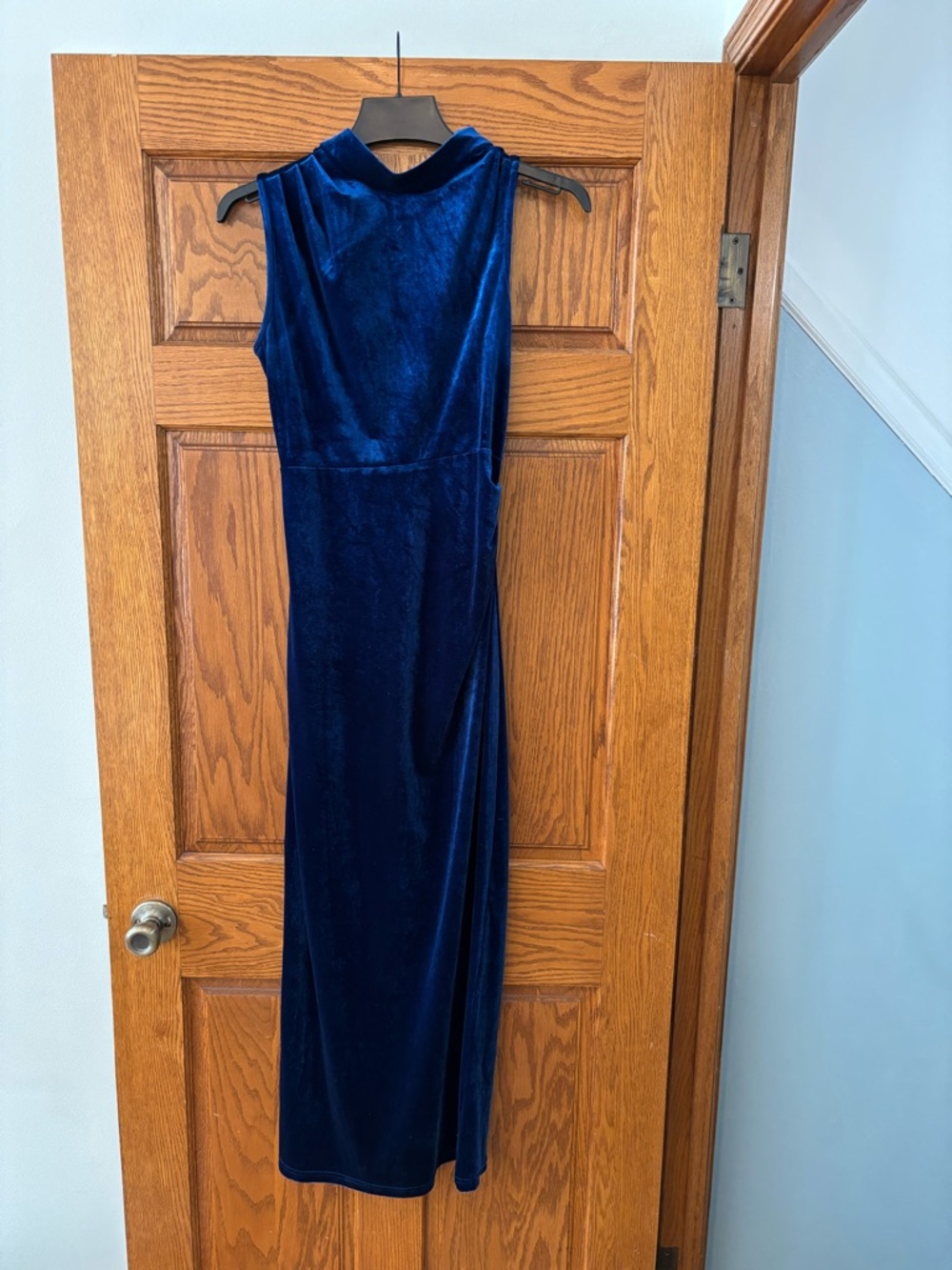 Amazon Velvet Backless Maxi Dress in Navy Blue